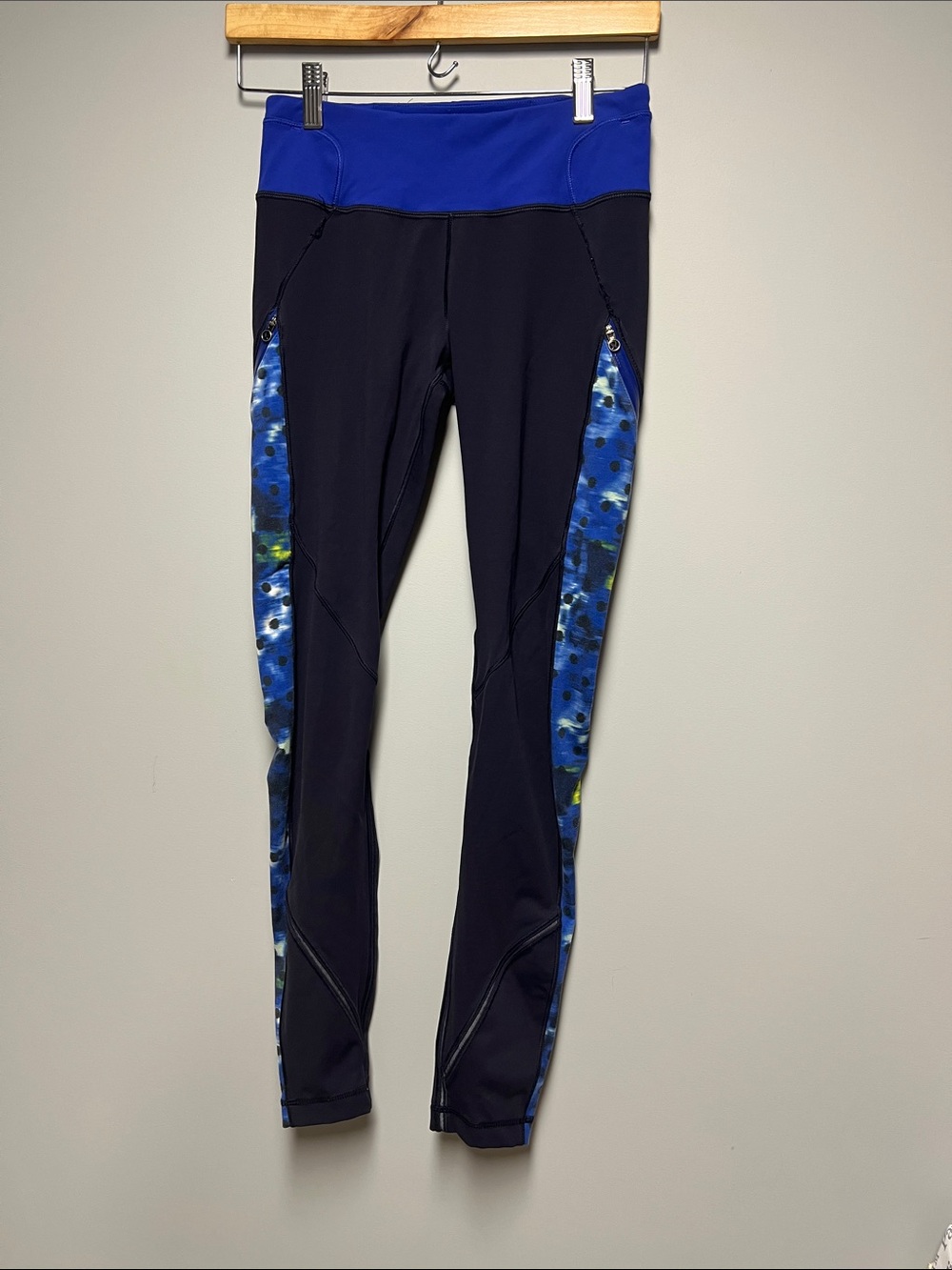 lululemon athletica Navy and Royal Blue Swim Leggings with Patterned Side Panels